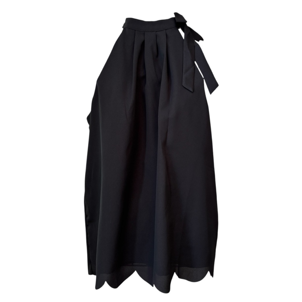 Maison Jules Women's Sleeveless Black Top Size Medium Bow Detail Scallop Hem New